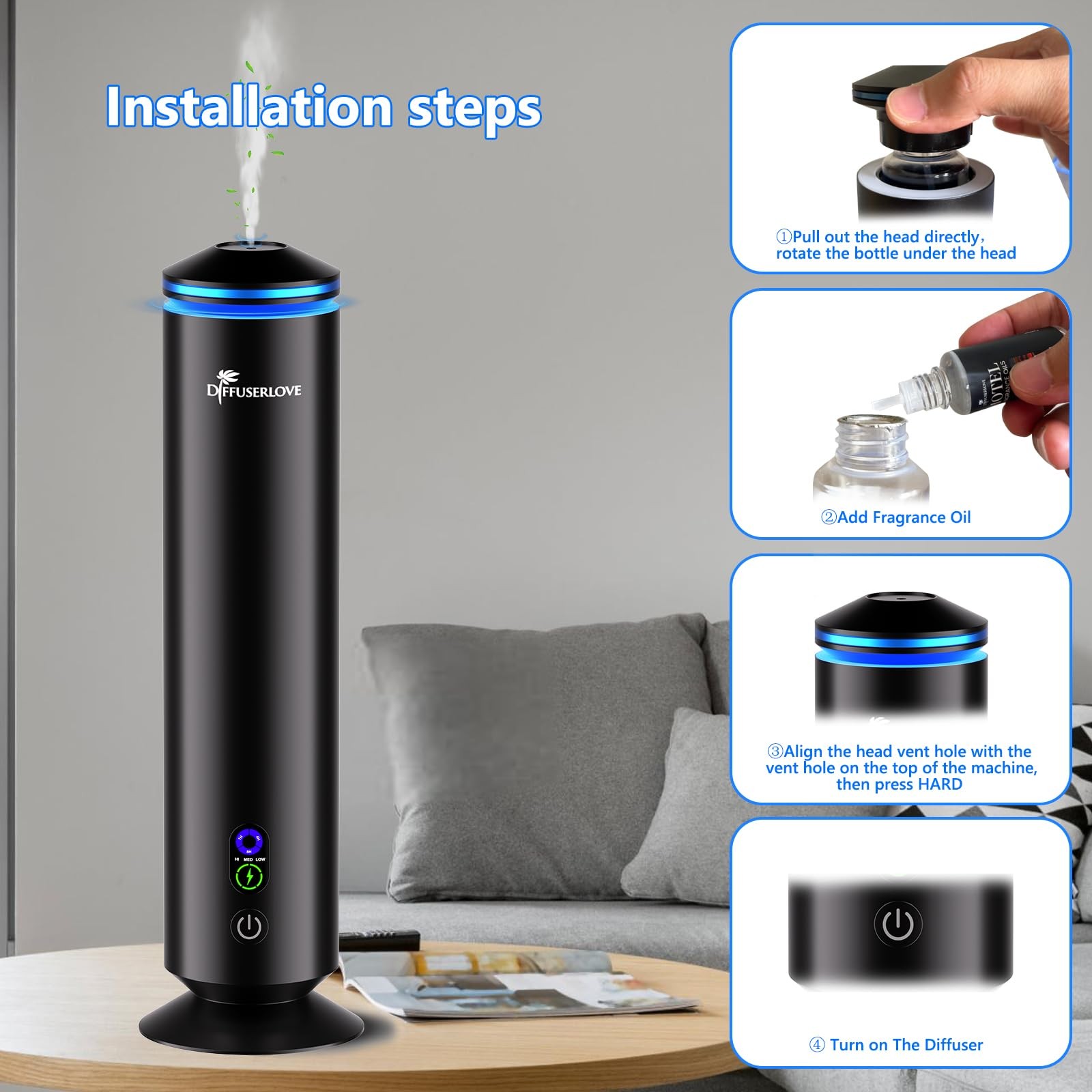 Diffuserlove Full Metal Body Waterless Scent Diffuser 5 Hotel Scent Oils Hotel