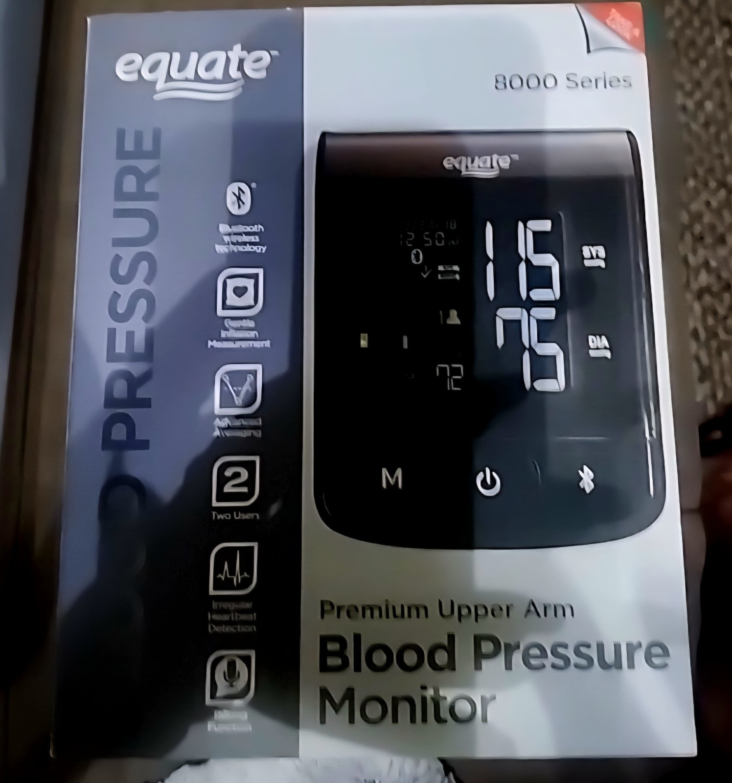 Equate 8000 Series Upper Arm Digital Blood Pressure Monitor Bluetooth, Two Users
