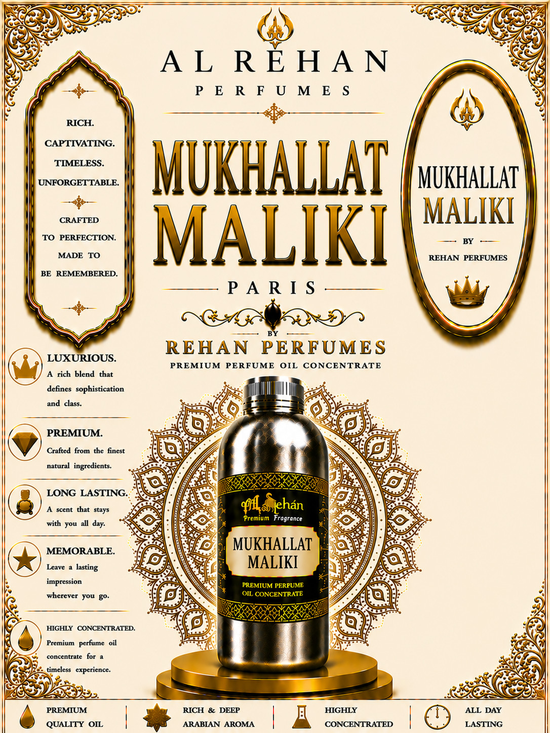 Al Rehan Perfumes Mukhallat Maliki Premium Attar Perfume Oil Long Lasting Scent