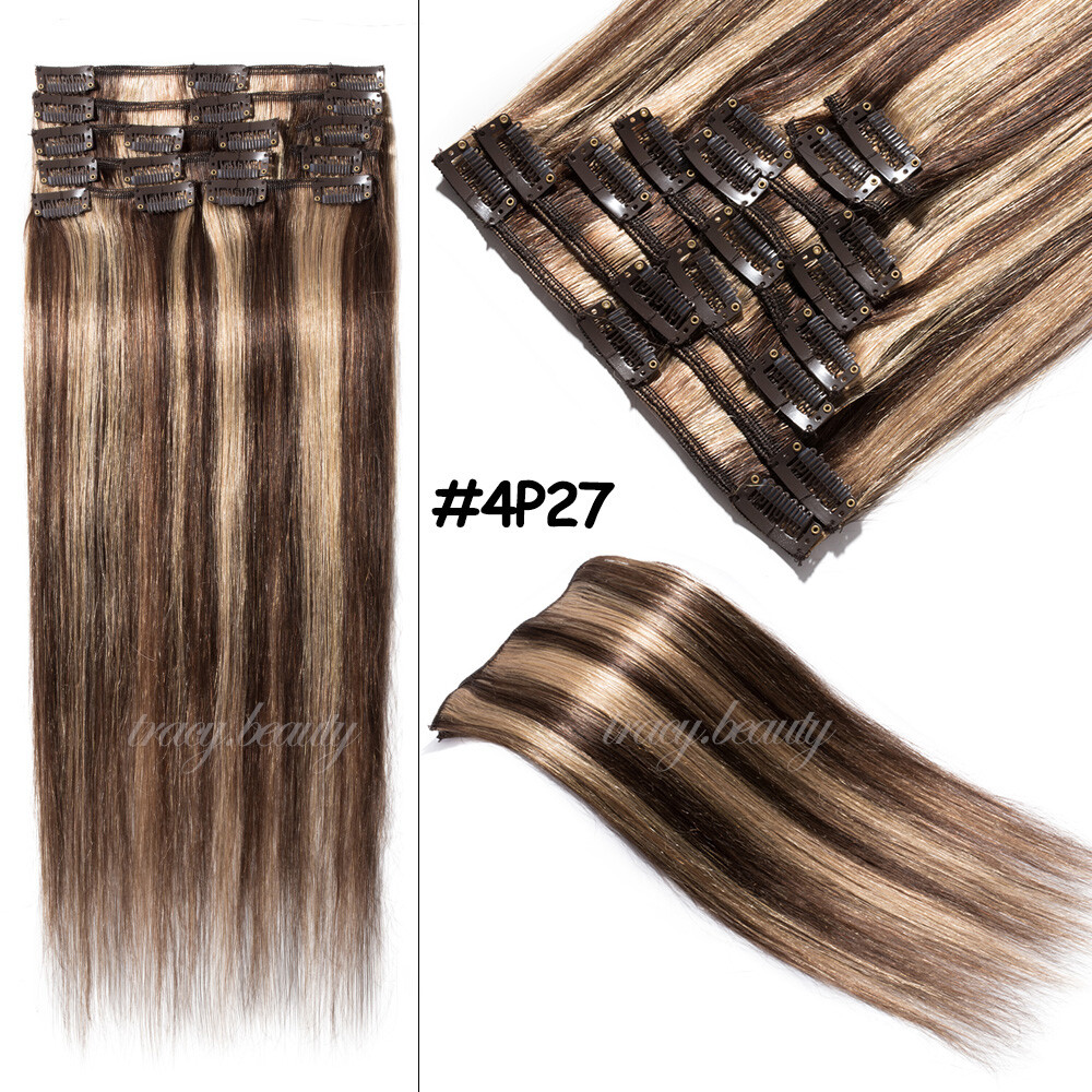 Clip In Extensions 100% Remy Human Hair Extension Full Head 8Pieces with 18Clips