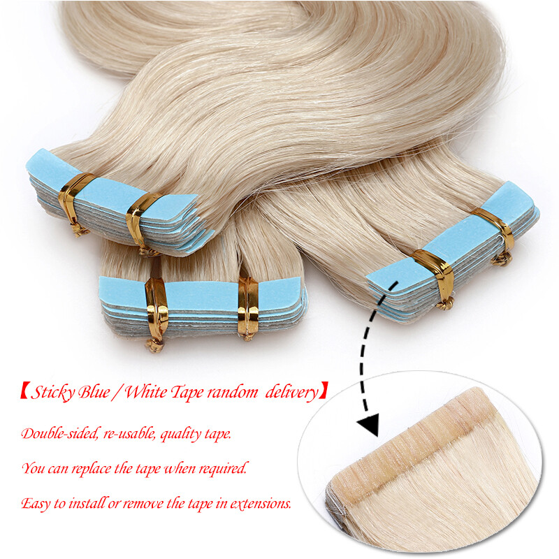 Invisible Tape In Skin Weft Real Remy Human Hair Extensions Wavy Thick Glue 150G
