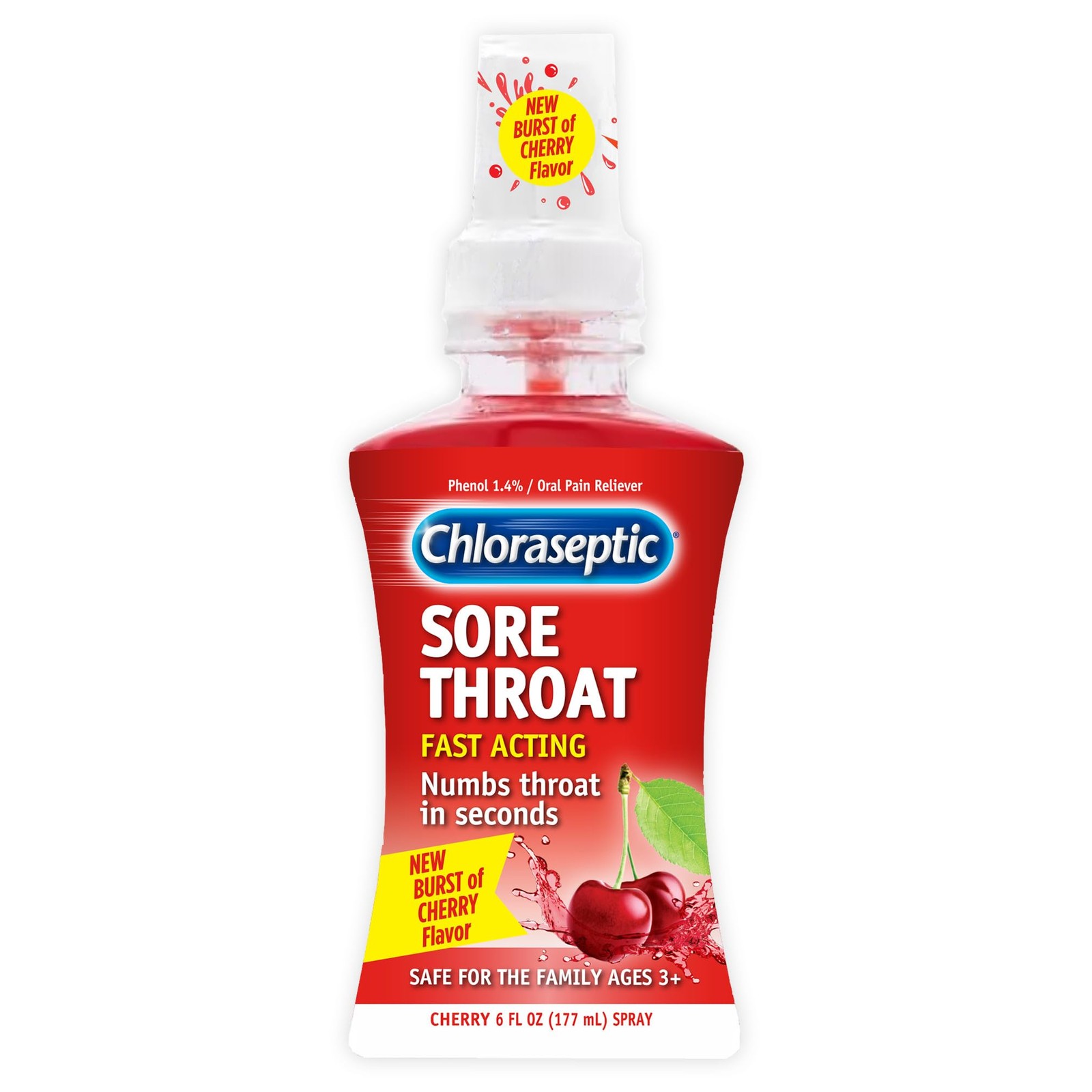 Chloraseptic Sugar-Free Sore Throat Spray, Cherry, 6 Ounce (Pack of 1), Multi