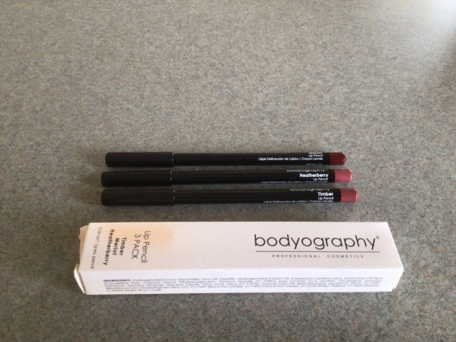 BODYOGRAPHY Lip Pencil 3 Pack 1g each~~TIMBER~HEATHER BERRY~MERLOT