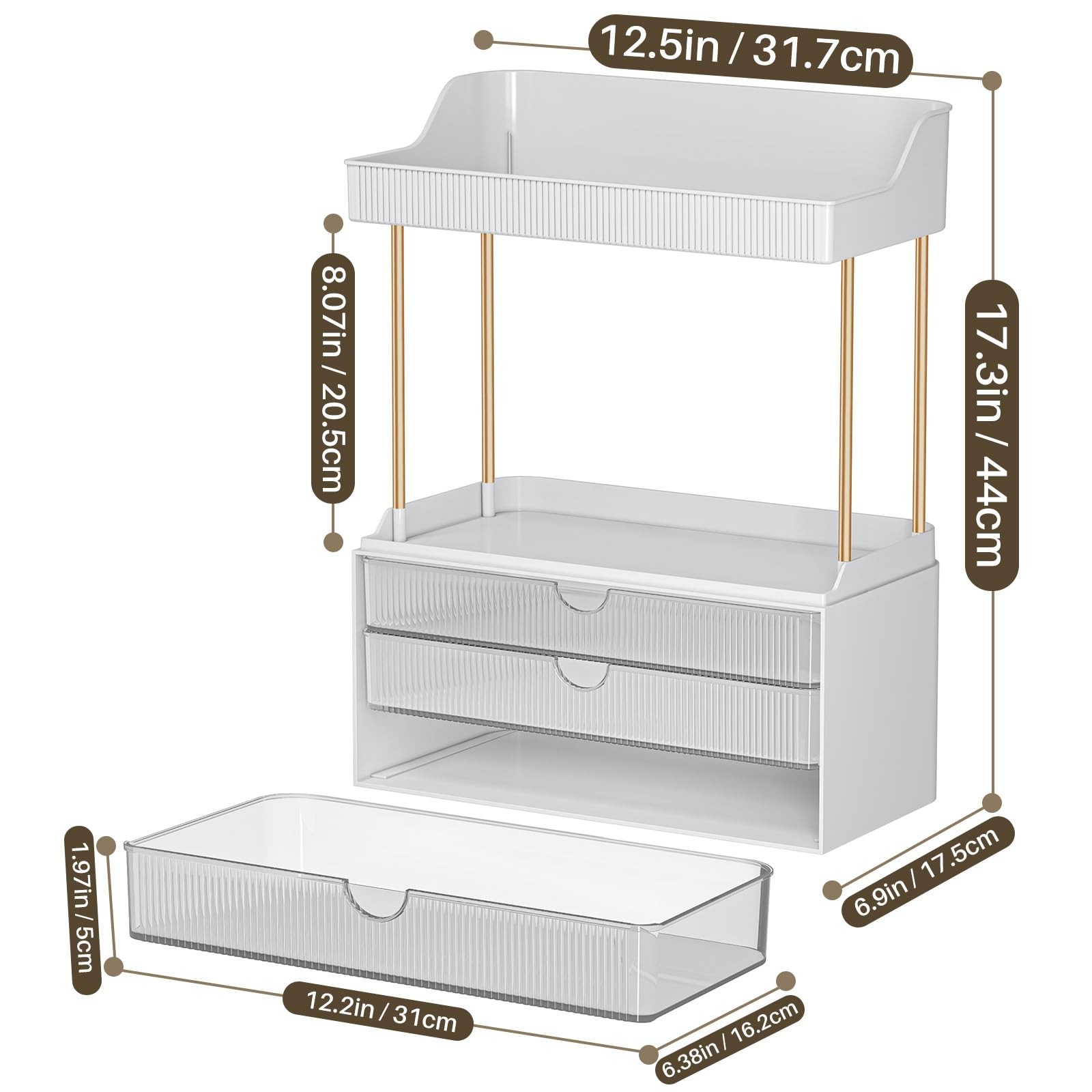 12.2″ W Makeup Organizer Drawers – 5 Tiers Bathroom Counter Organizer, Cosmet…