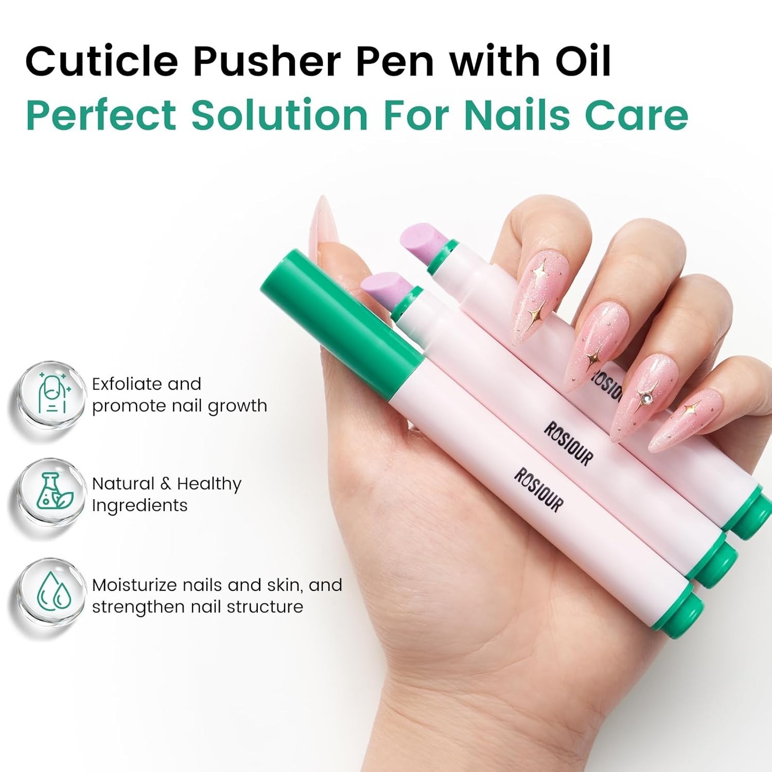 Ceramic Cuticle Oil Pusher Pen -3 in 1 Cuticle Remover Pen for Nails, Nail Care