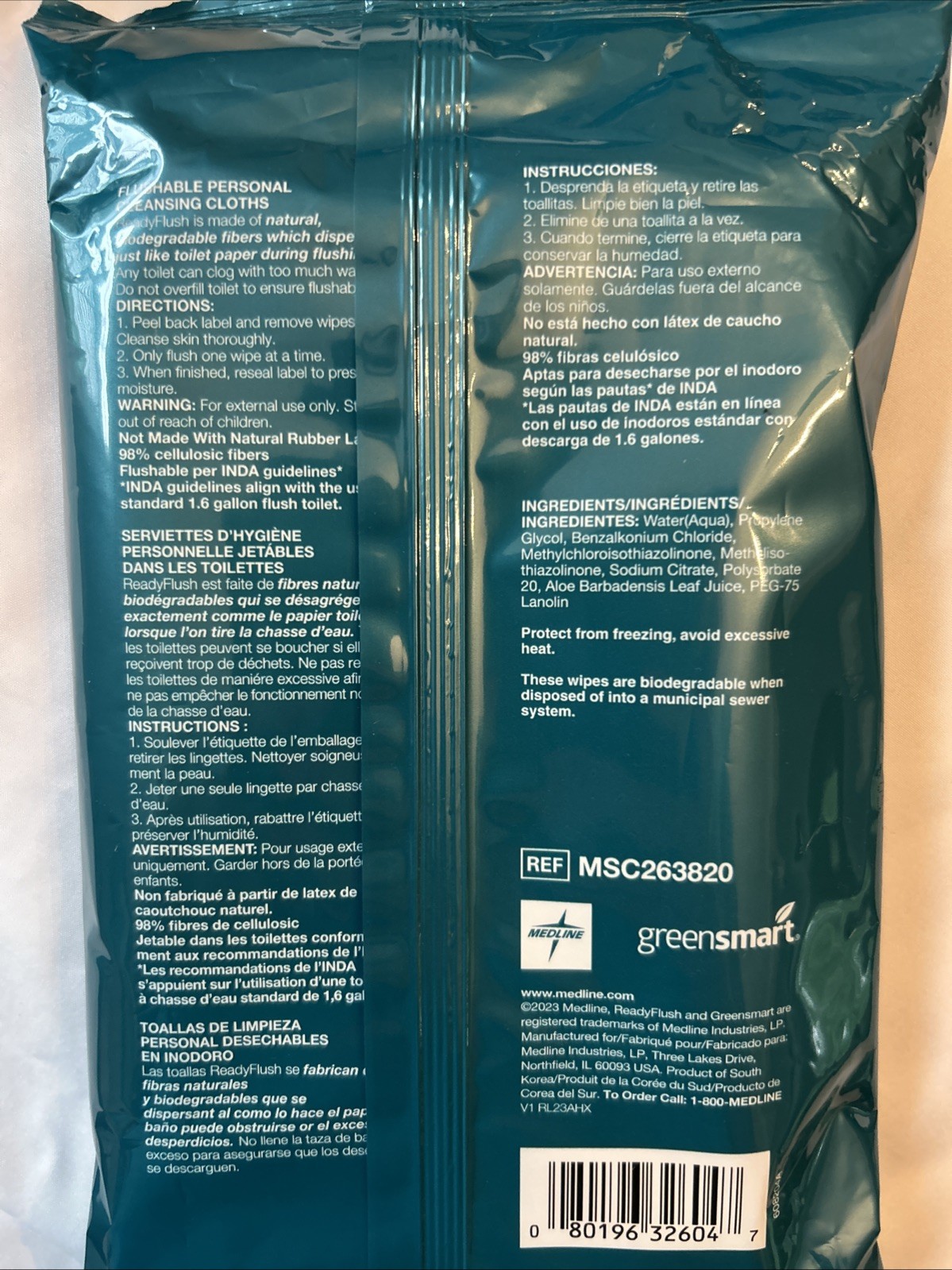4 Pack of 40 Medline Readyflush Jr. Flushable Wipes Fragrance Free 7x8in Sealed