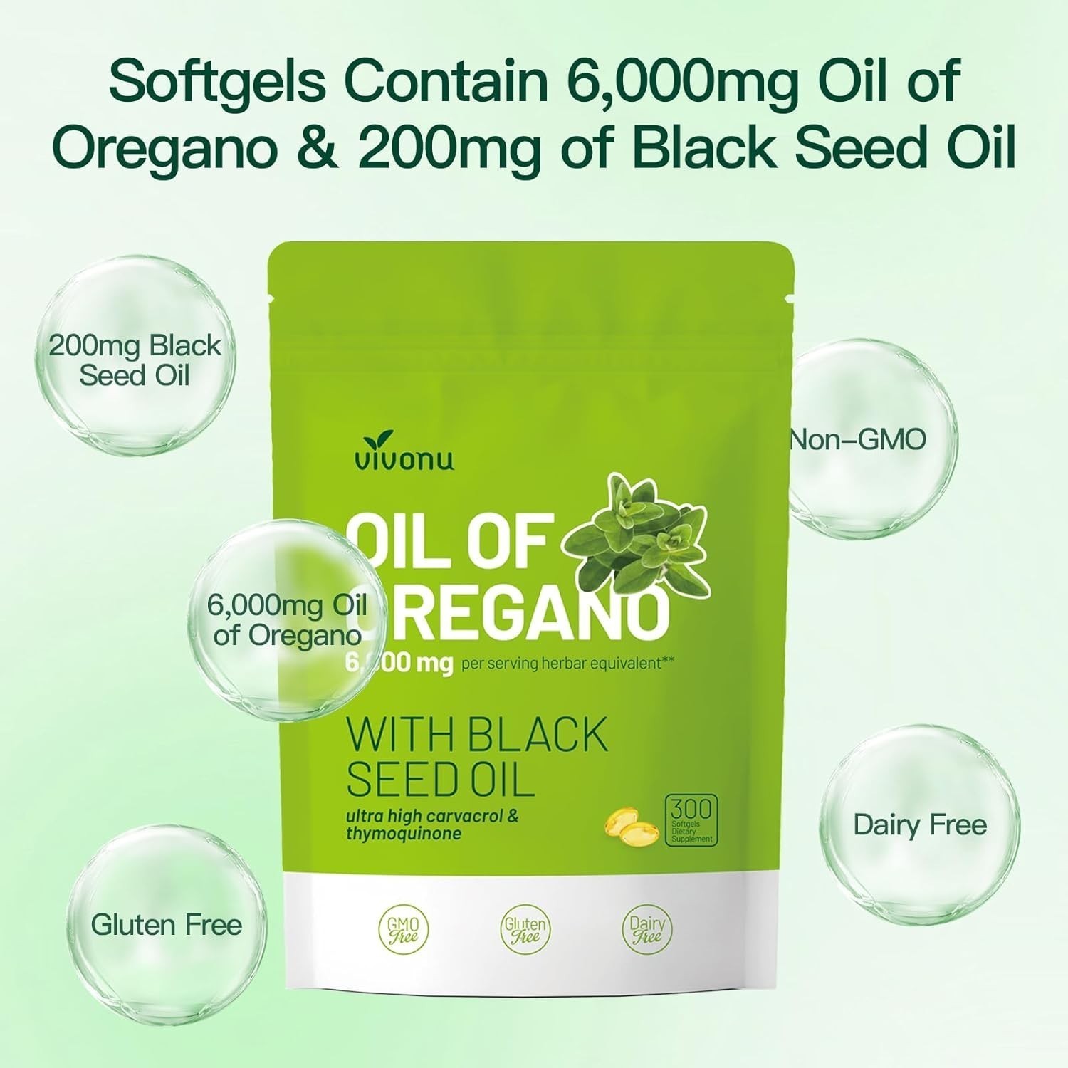 VivoNu Oil of Oregano with Black Seed Oil, Balanced Oil of Oregano Capsules NEW