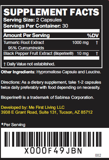Me First Living Standardized Turmeric 1000 mg 95% Curcuminoids, 10 mg Bioperine