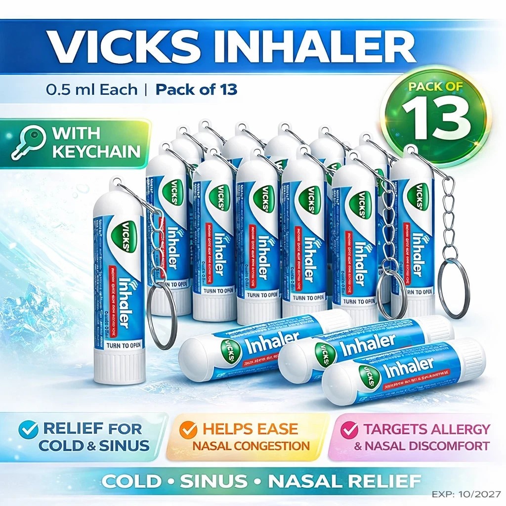 Vicks Inhaler 0.5ml 13-Count Jar w/ Keychain | Cold Sinus Nasal Relief
