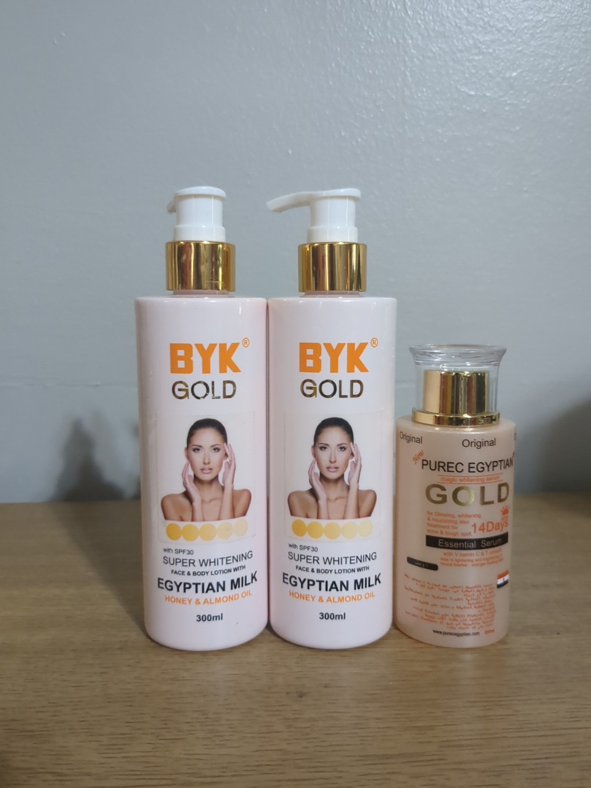 2pcs Byk Gold Egyptian Honey Almond Milk Face Body Serum, gold Vitamin C Serum