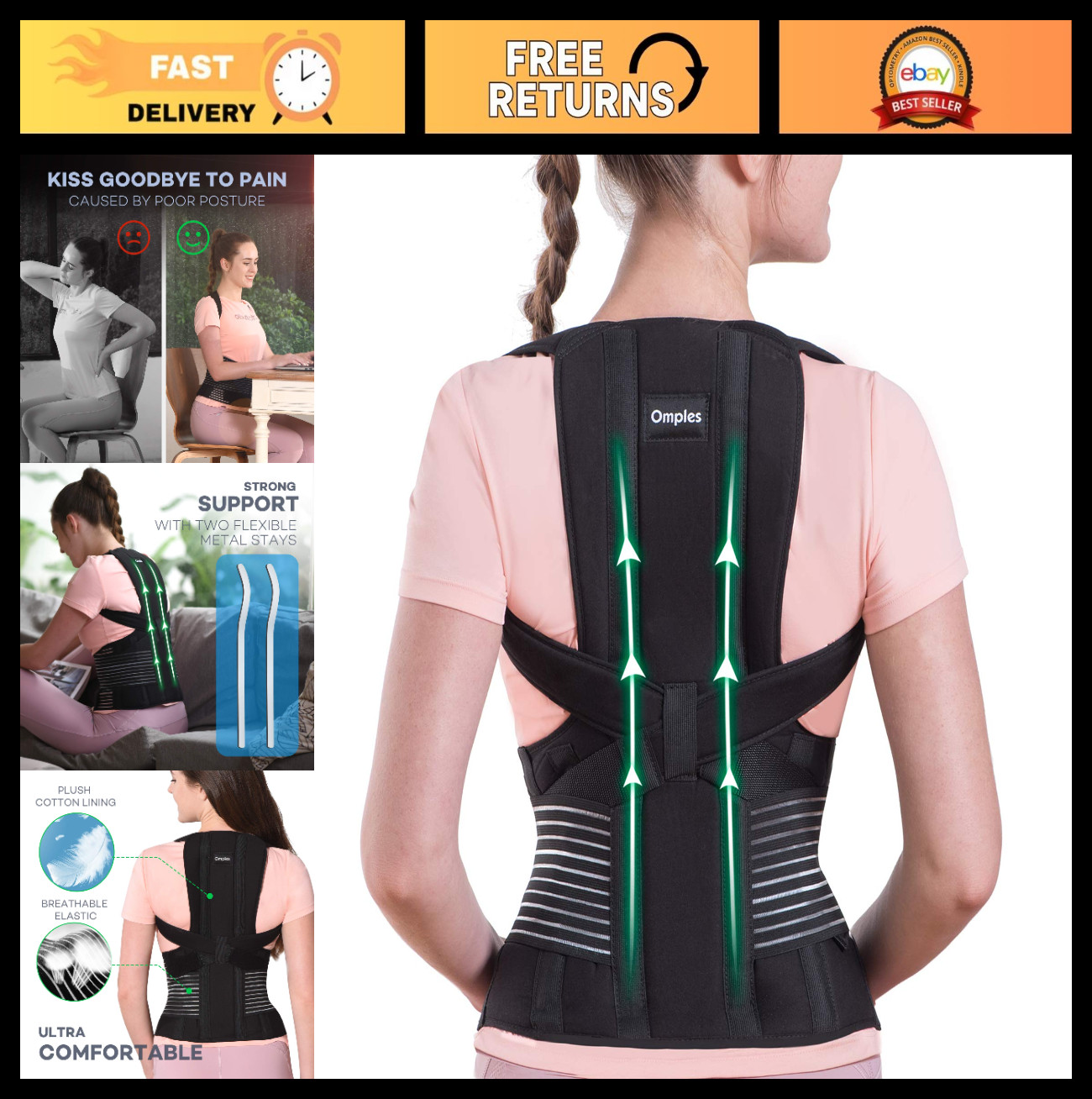 Posture Corrector Thoracic Back Brace Support Trainer for Neck Pain Relief, Larg