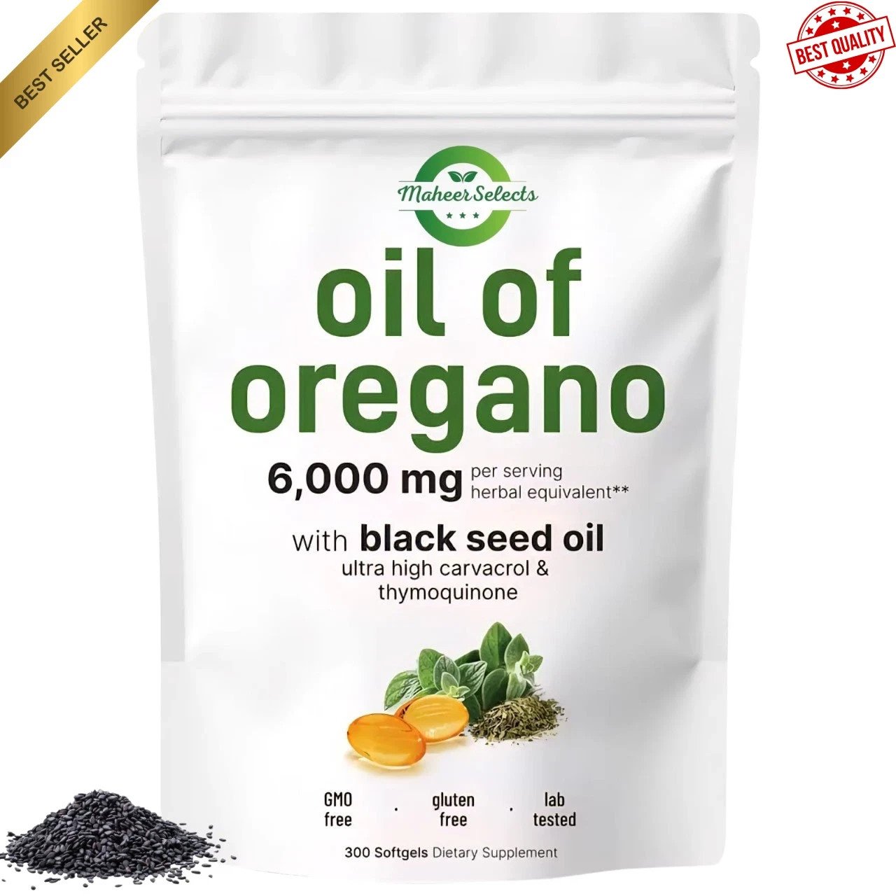 2 in 1 Oil of Oregano & Black Seed Softgels Count with Carvacrol,Immune Support