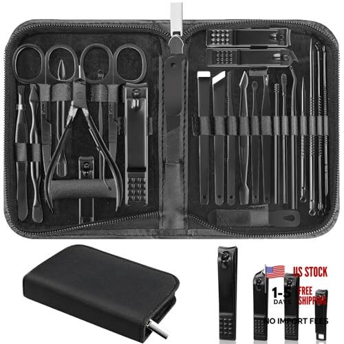 Nail Clippers Set, 26 Piece Manicure Set & Pedicure Kit, Stainless Steel Black
