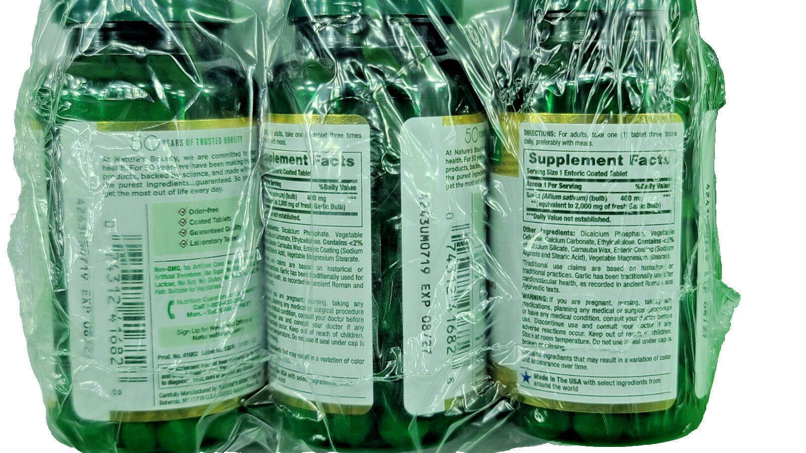 Lot of 3 Nature’s Bounty Garlic 2000 mg 120 Coated Tablets Cardiovascular Health
