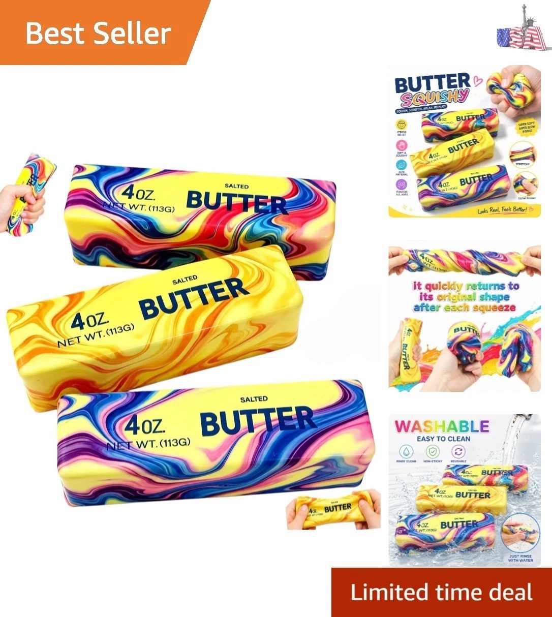 Ultra-Soft 3PCS Butter Stick Squeeze Toys – Enhance Focus & Alleviate Stress