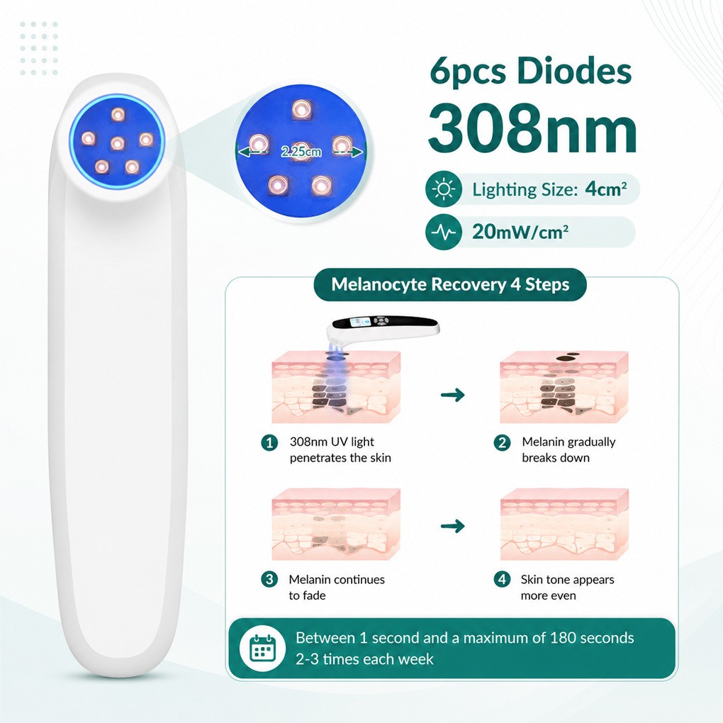 Handheld 308nm UVB Phototherapy Light for Face and Body Skin Wellness Home Use