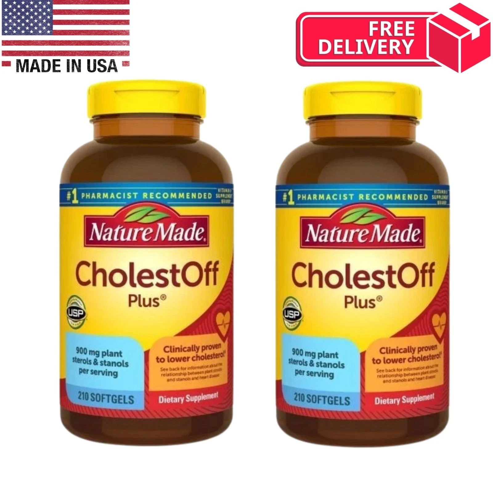 Pack of 2 Nature Made CholestOff Plus 900mg 210 Softgels EXP 03/27