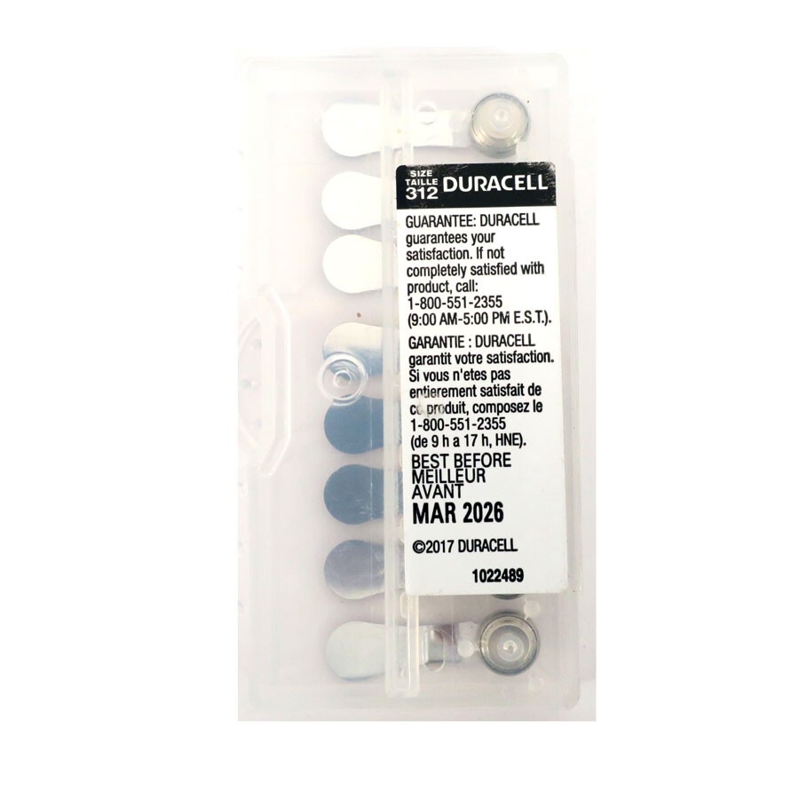 Duracell Hearing Aid Batteries Size 312, 8 Batteries