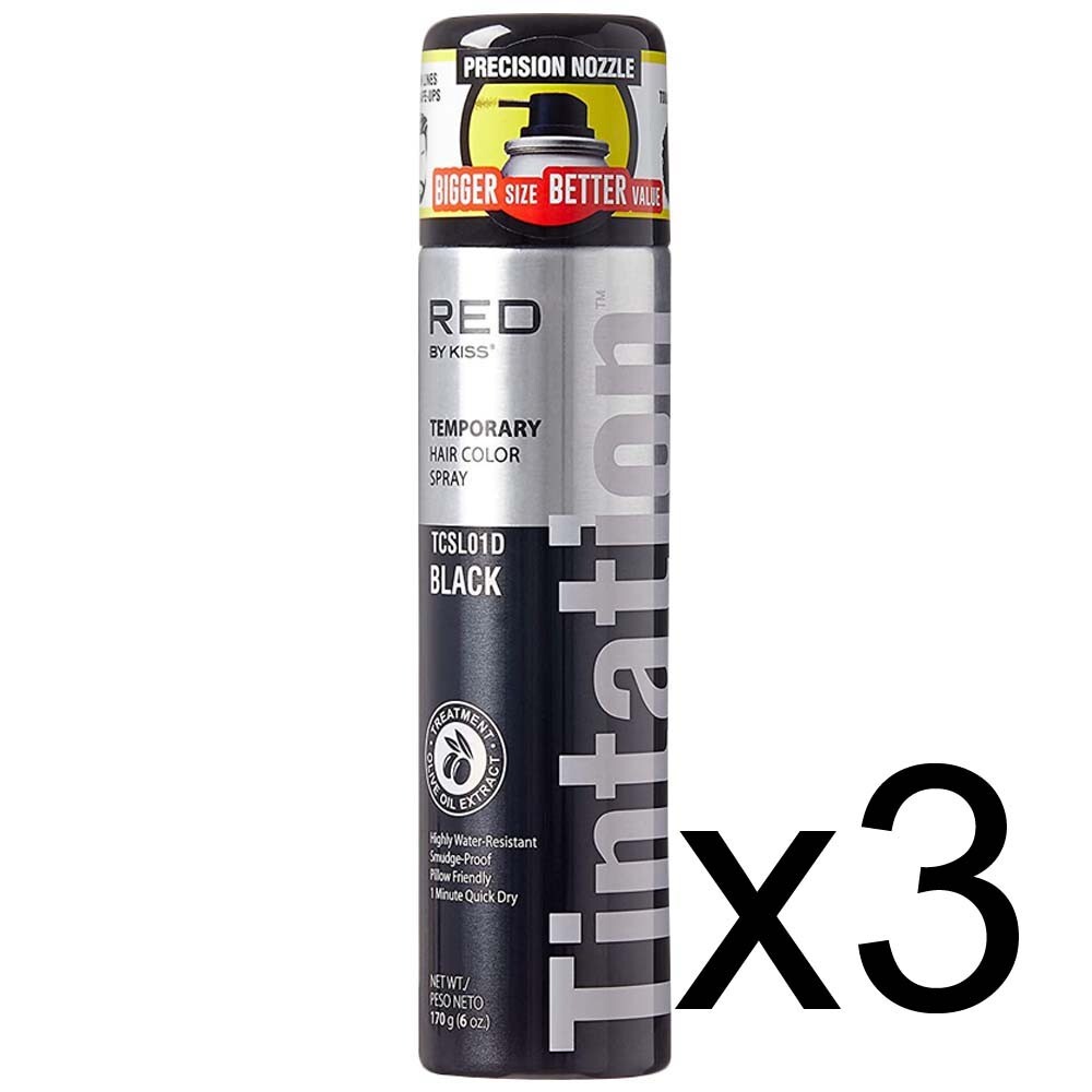 BARBER SALON BEAUTY RED KISS TINTATION TEMPORARY HAIR COLOR SPRAY 6 0Z BLACK 3PK