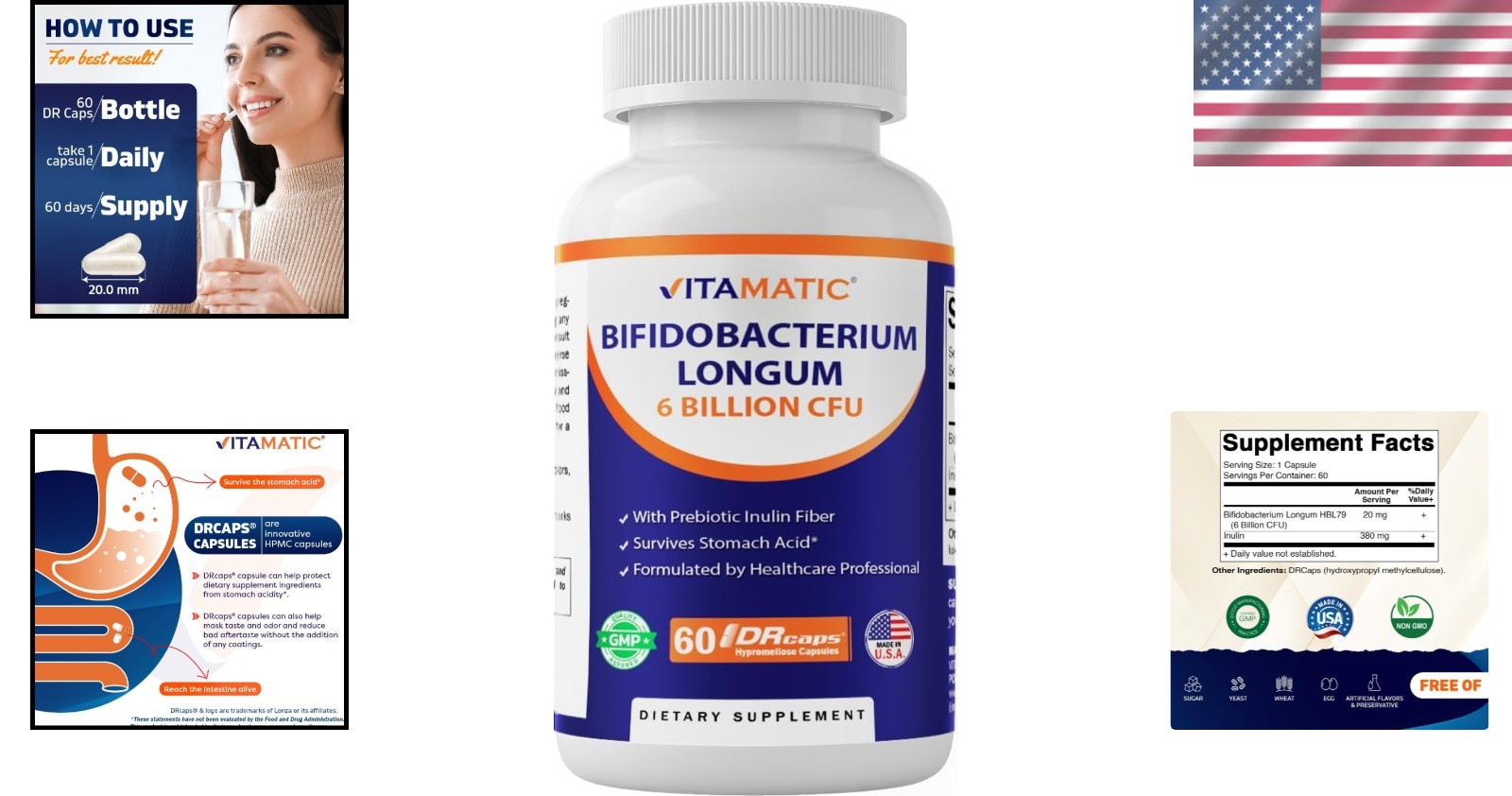 Bifidobacterium Longum Probiotic – 6 Billion CFU Capsules for Intestinal Health
