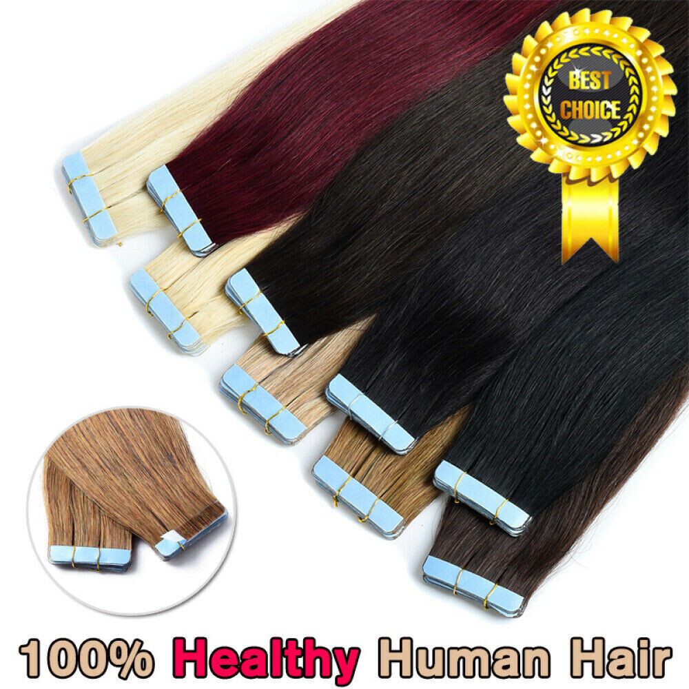 Tape in Human Hair Extensions Invisible Adhesive Skin Wefts Thick Real Remy Hair