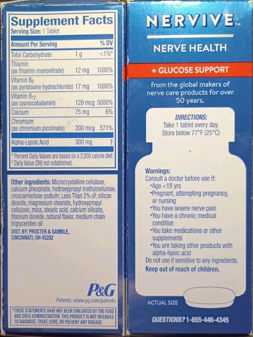 SUGAR FREE NERVIVE NERVE HEALTH + GLUCOSE SUPPORT SUPPLEMENT 30 X2 60 TABLETS!!!