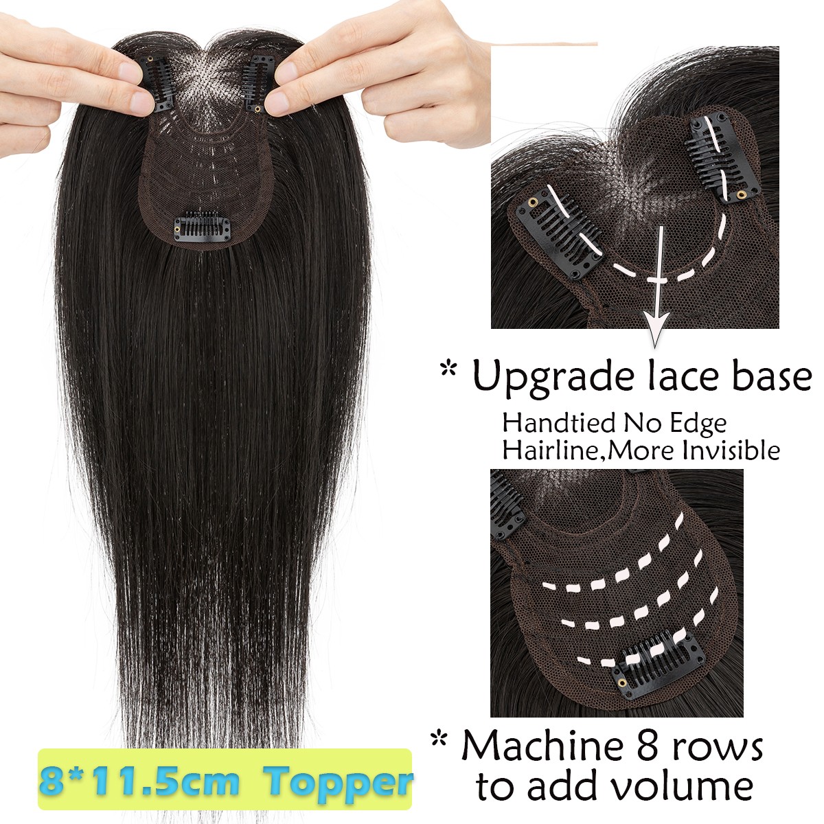 Top Lace Women Topper Clip In Remy Human Hair Toupee Hairpiece Bangs Lightweight