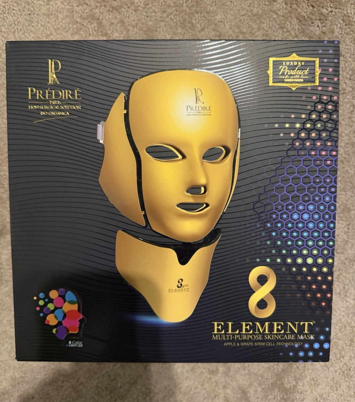 Predire Paris 8 Element LED Light Therapy Mask for Face & Neck, Gold