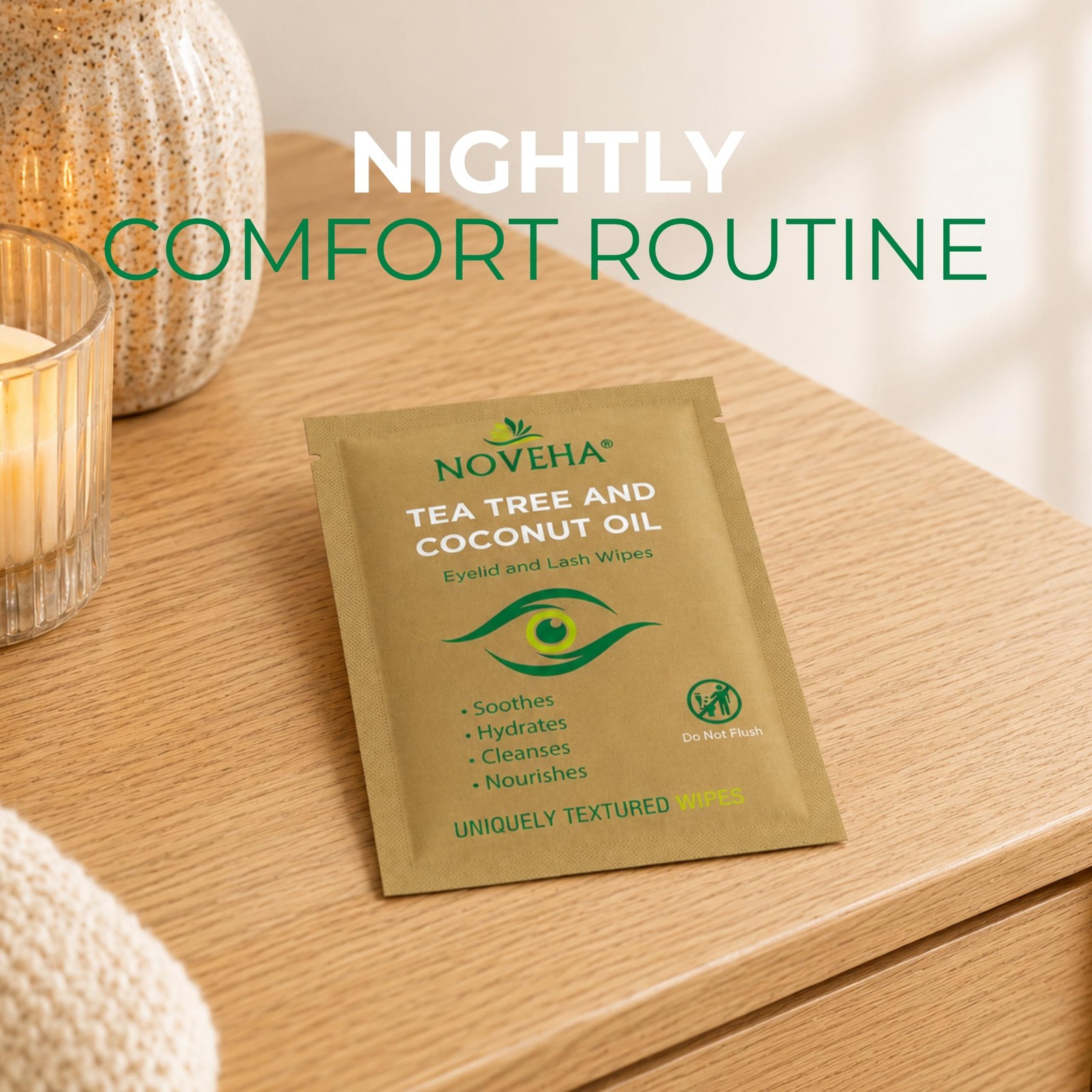 NOVEHA 60PCs Tea Tree & Coconut Oil Eyelid & 60 Count (Pack of 1), 1 Pack