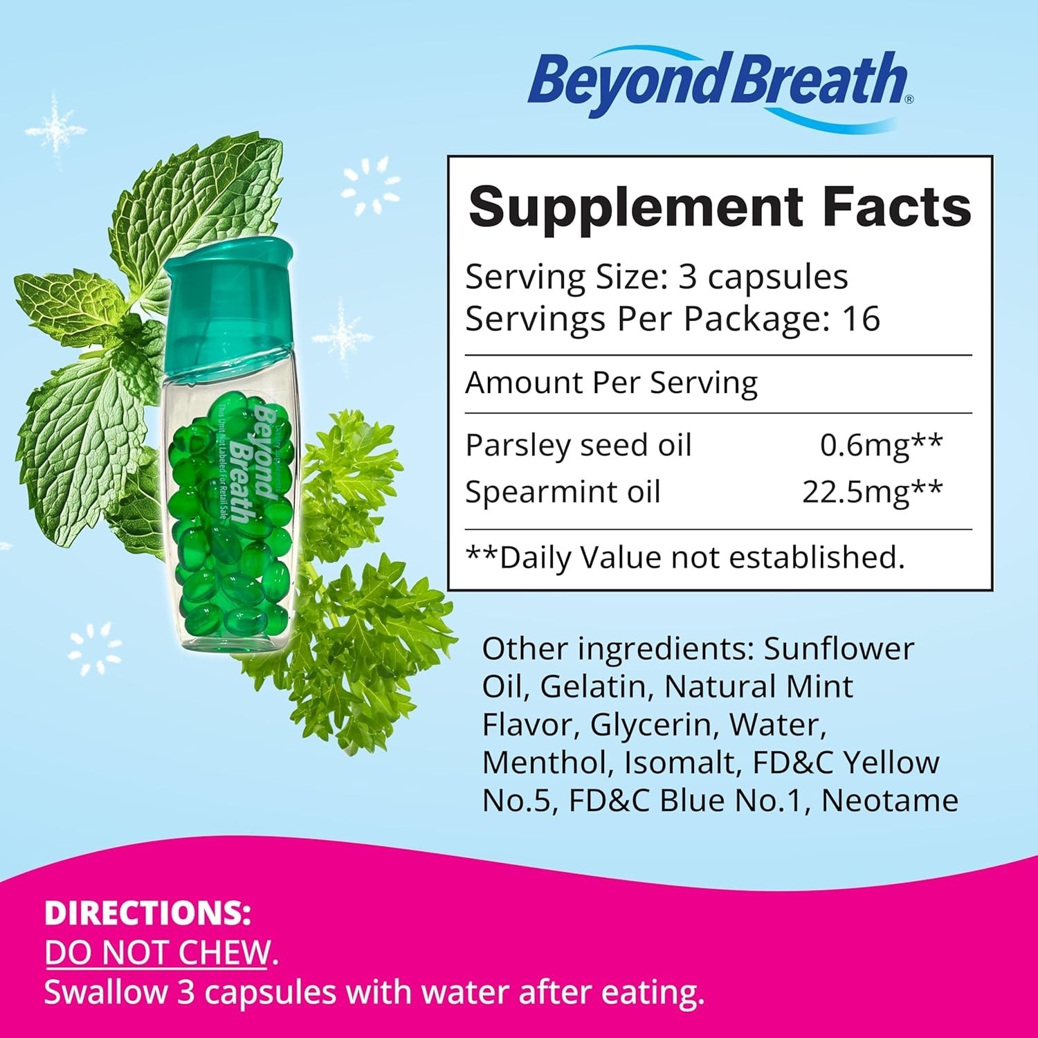 Breath Freshening Capsules, Works on Garlic Bad Breath, Lasts 8 Hours, 50 Caps