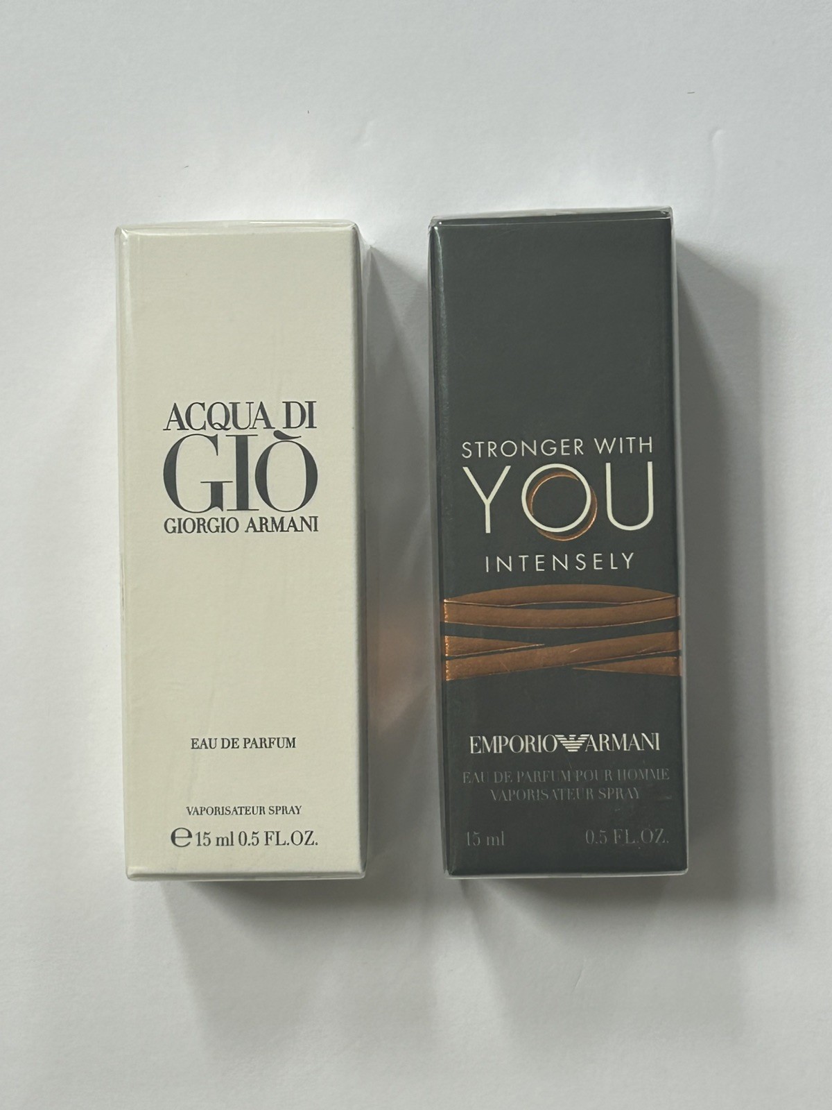 G. Armani Acqua Di Gio & Emporio Armani Stronger With You Intensely~15ml ea~ EDP