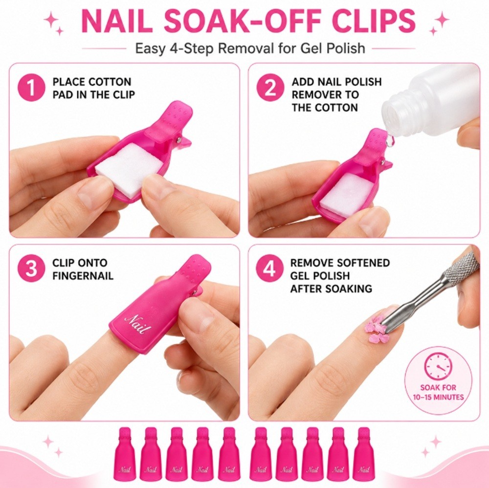 10 Pack Gel Nail Polish Soak Off Clips Manicure Pedicure Wrap Holders