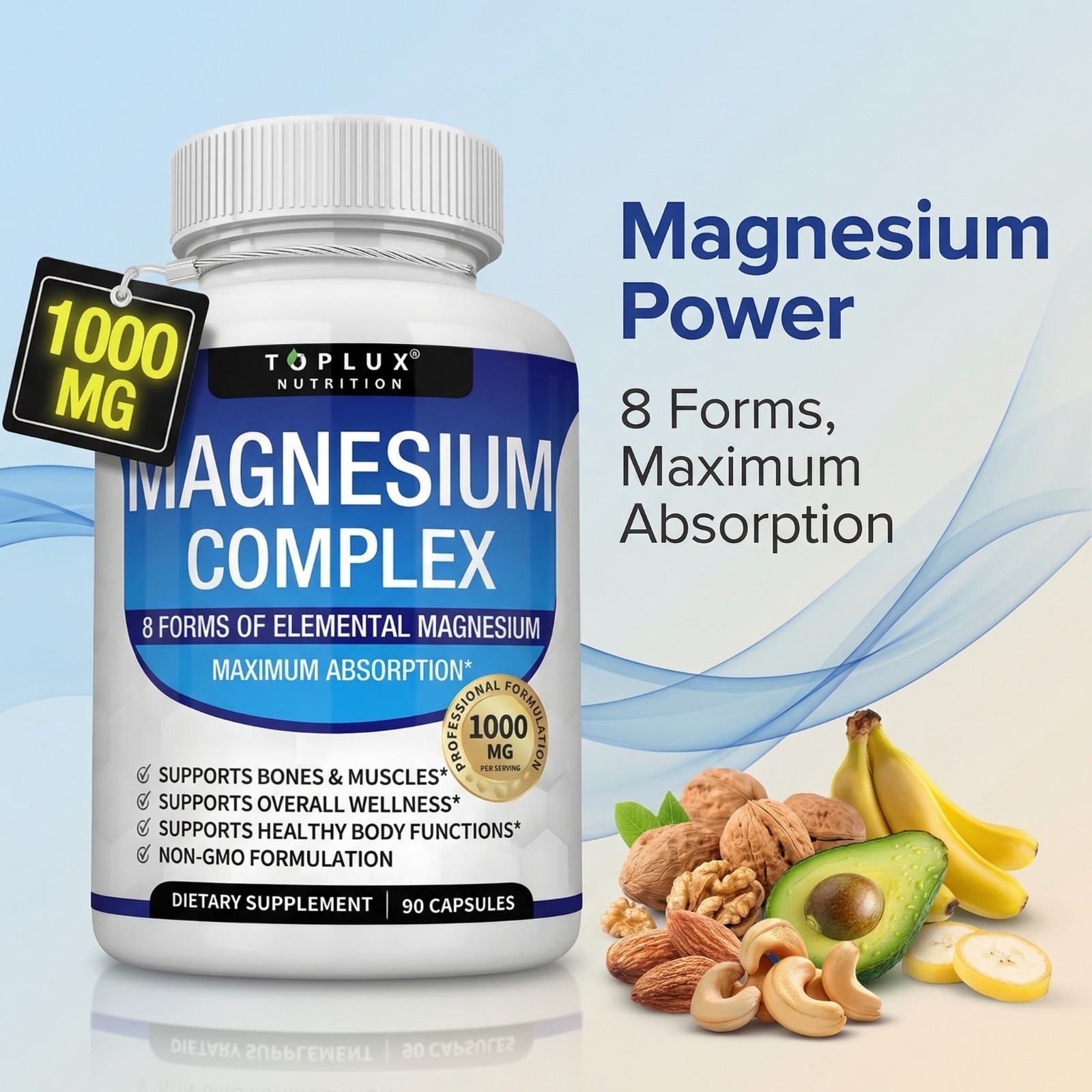 Toplux Magnesium Complex – 8 Types for Sleep, Muscle & Energy – 90ct