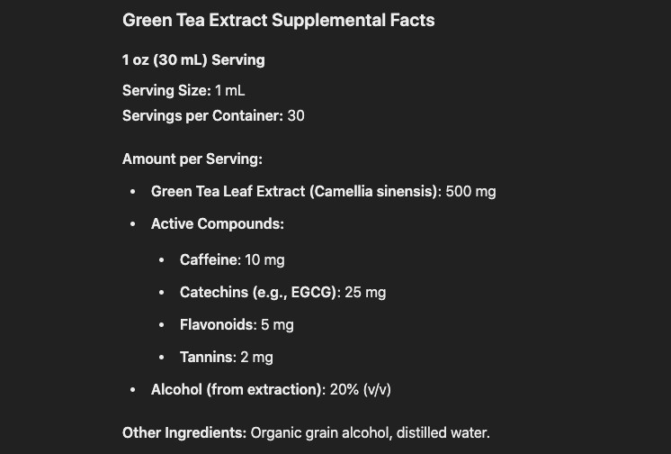 Green Tea Extract – Tincture Camellia Sinensis Energy Focus Support USA