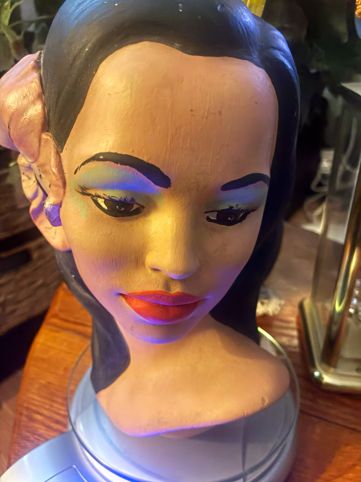 Vintage Polynesian Girl Head Bust Painted Makeup Flower Accessory 5.10lbs
