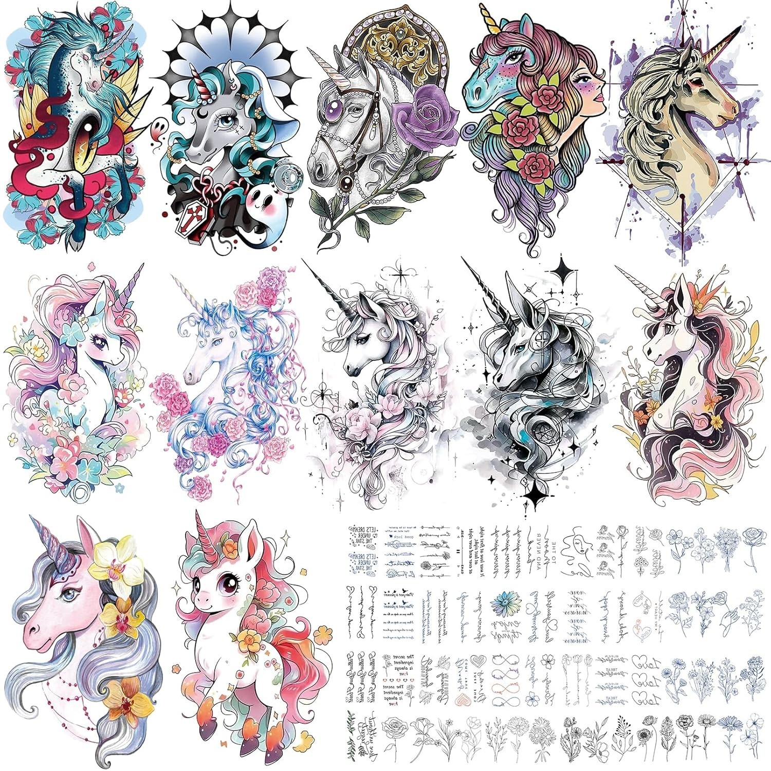 68 Sheet Unicorn Temporary Tattoos for Women Girls Waterproof Arm Sleeve Tattoo
