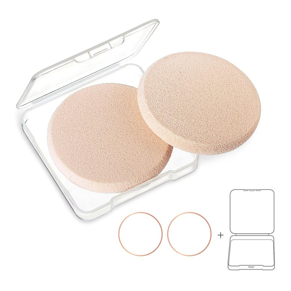 2Pcs round Makeup Sponges with 1 Travel Case, Beauty Face Primer Compact Powder