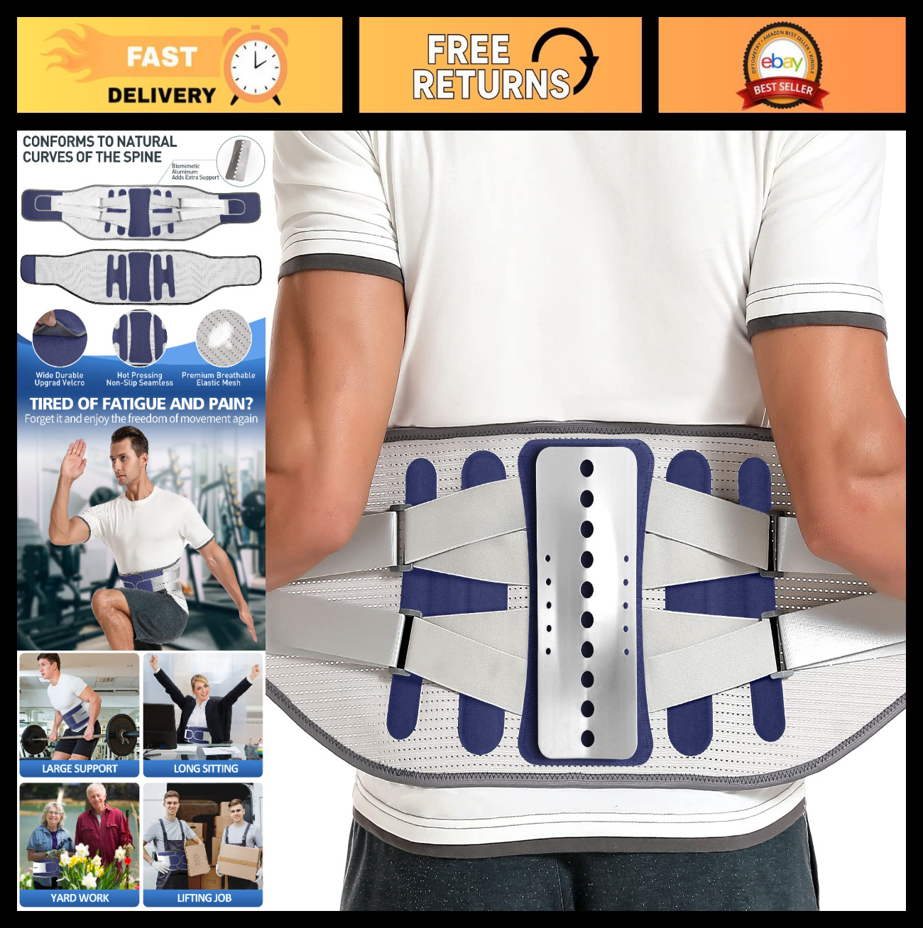 Adjustable Lumbar Support Back Brace for Lower Back Pain Relief – Sciatica, Hern