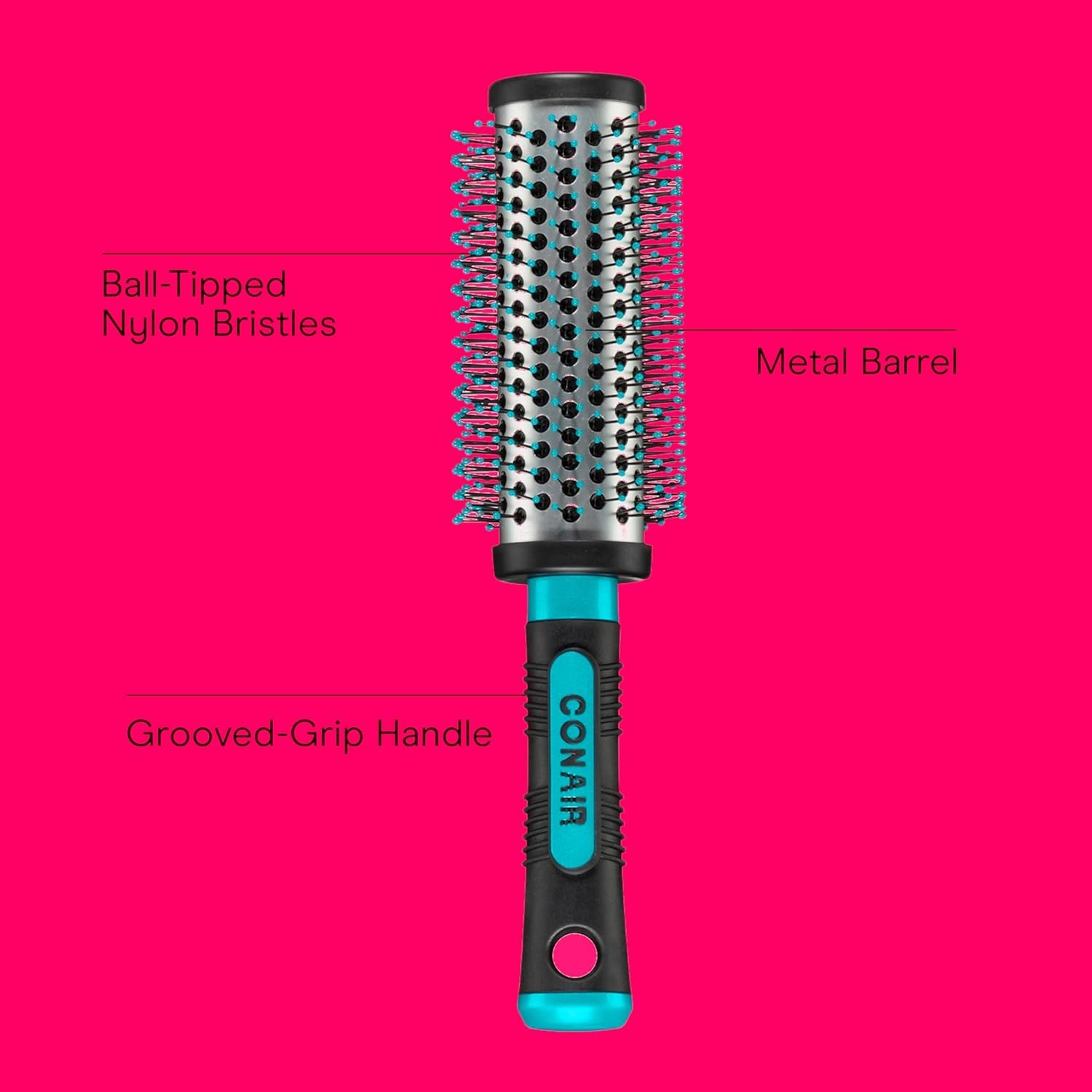Conair Grip & Style Round Brush, Nylon Bristle Hair Brush for Blowout Styling