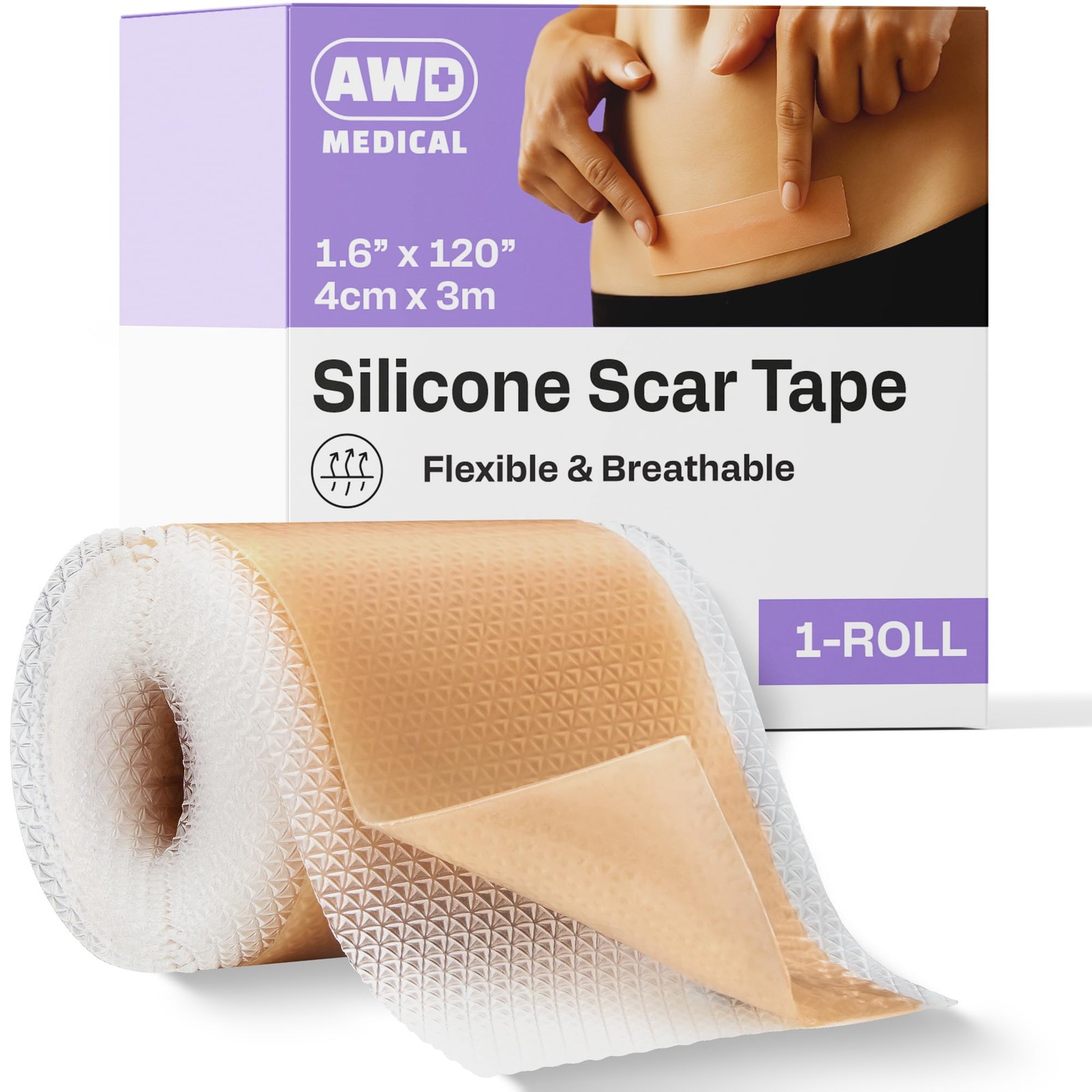 Awd Medical Silicone Scar Tape Medical-Grade 1.6 X 120 Cut-To-Fit For C-Section