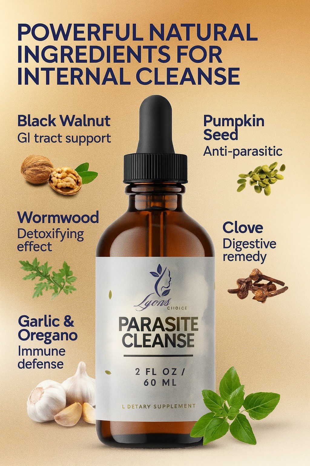 Black Walnut, Wormwood, Clove, Pumpkin Seed, Garlic, Oregano parasite cleanse
