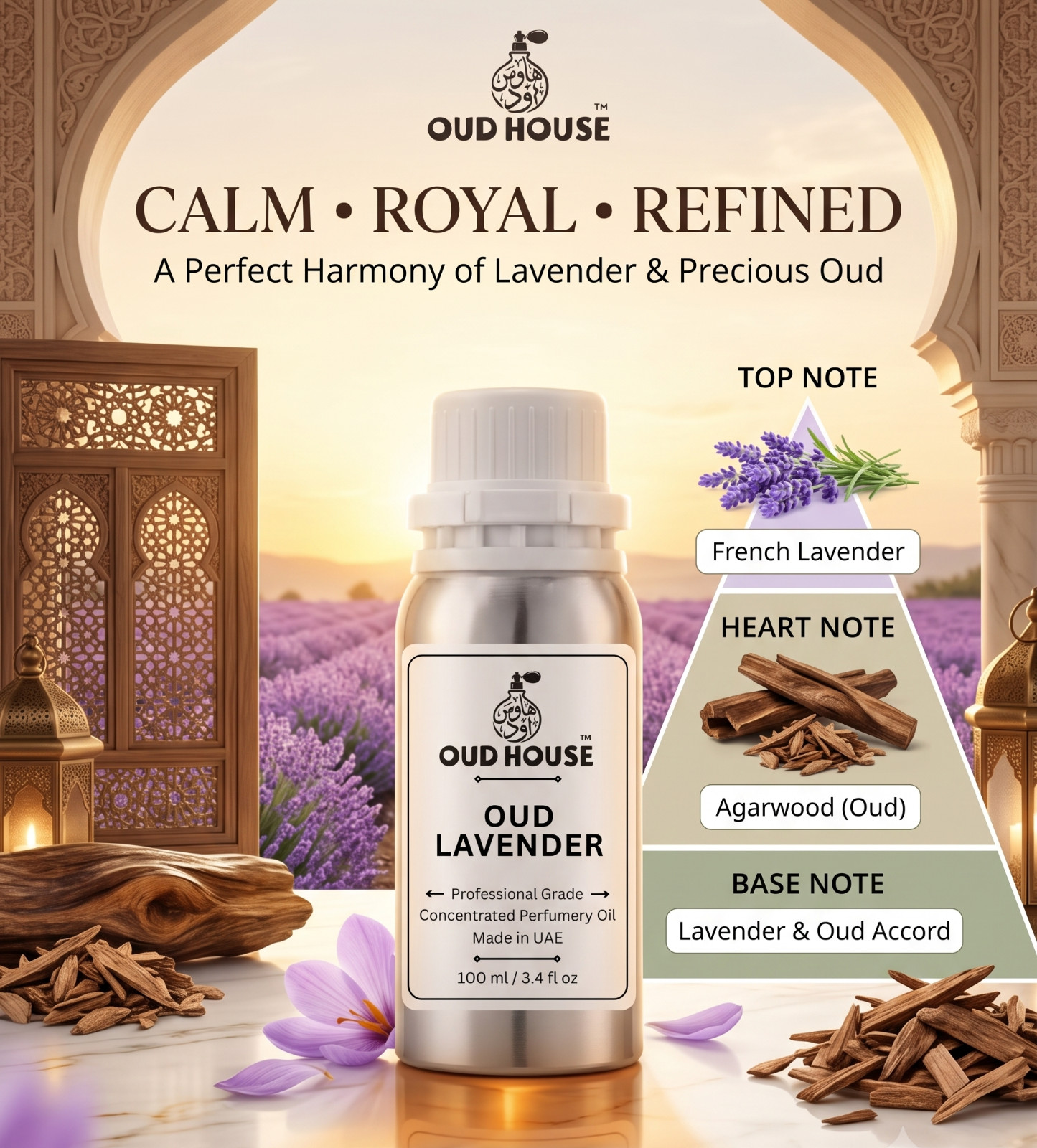 Oud House Oud Lavender Perfumery Oil 3.4 fl oz Unisex Made in UAE