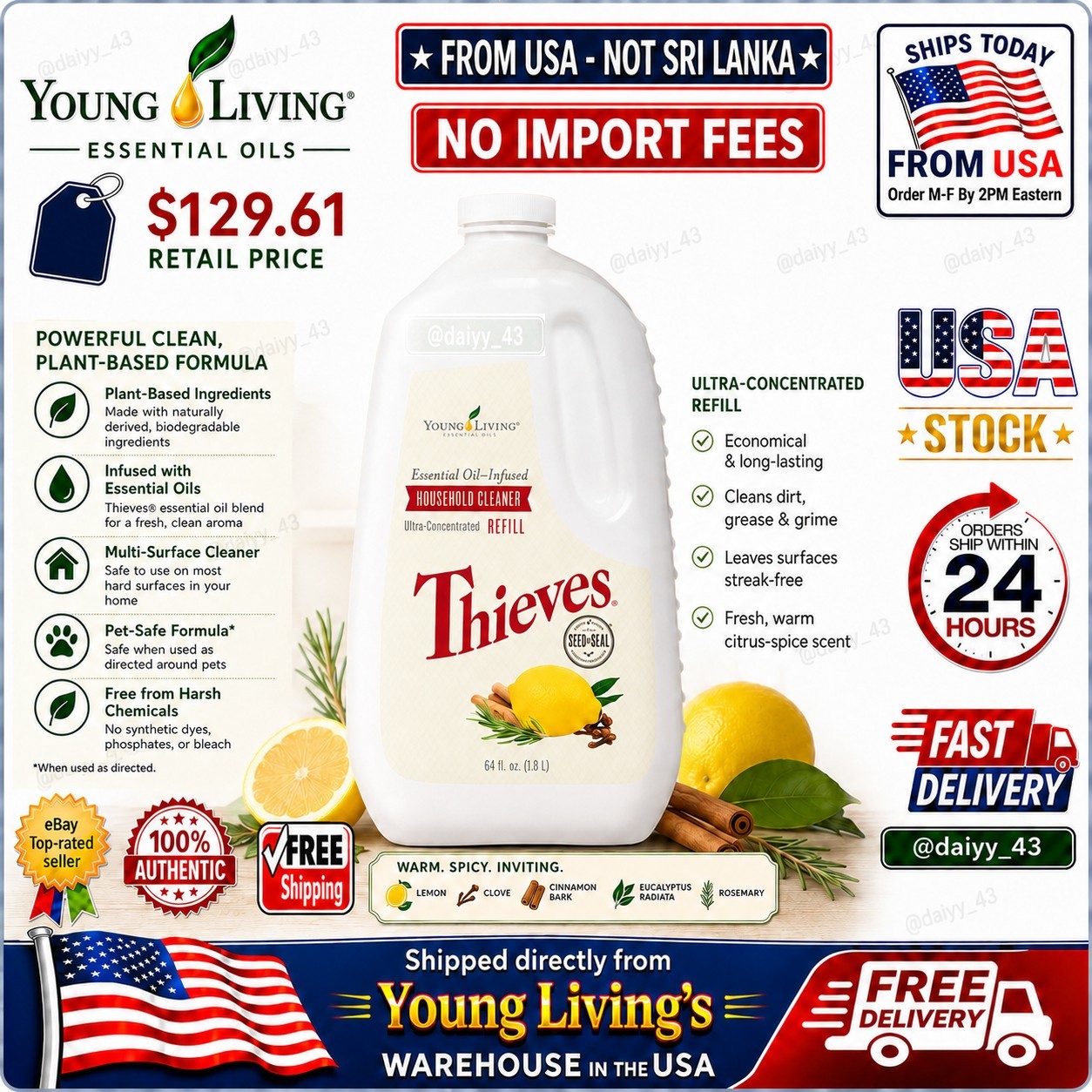Young Living Thieves Household Cleaner 64 fl oz Plant Based Concentrate – NEW🔥