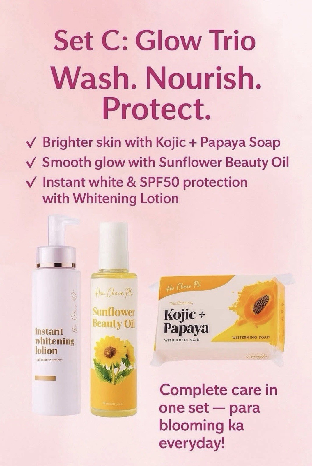 Her Choice PH Set C: Kojic Soap, Body Lotion & Sunflower Beauty Oil