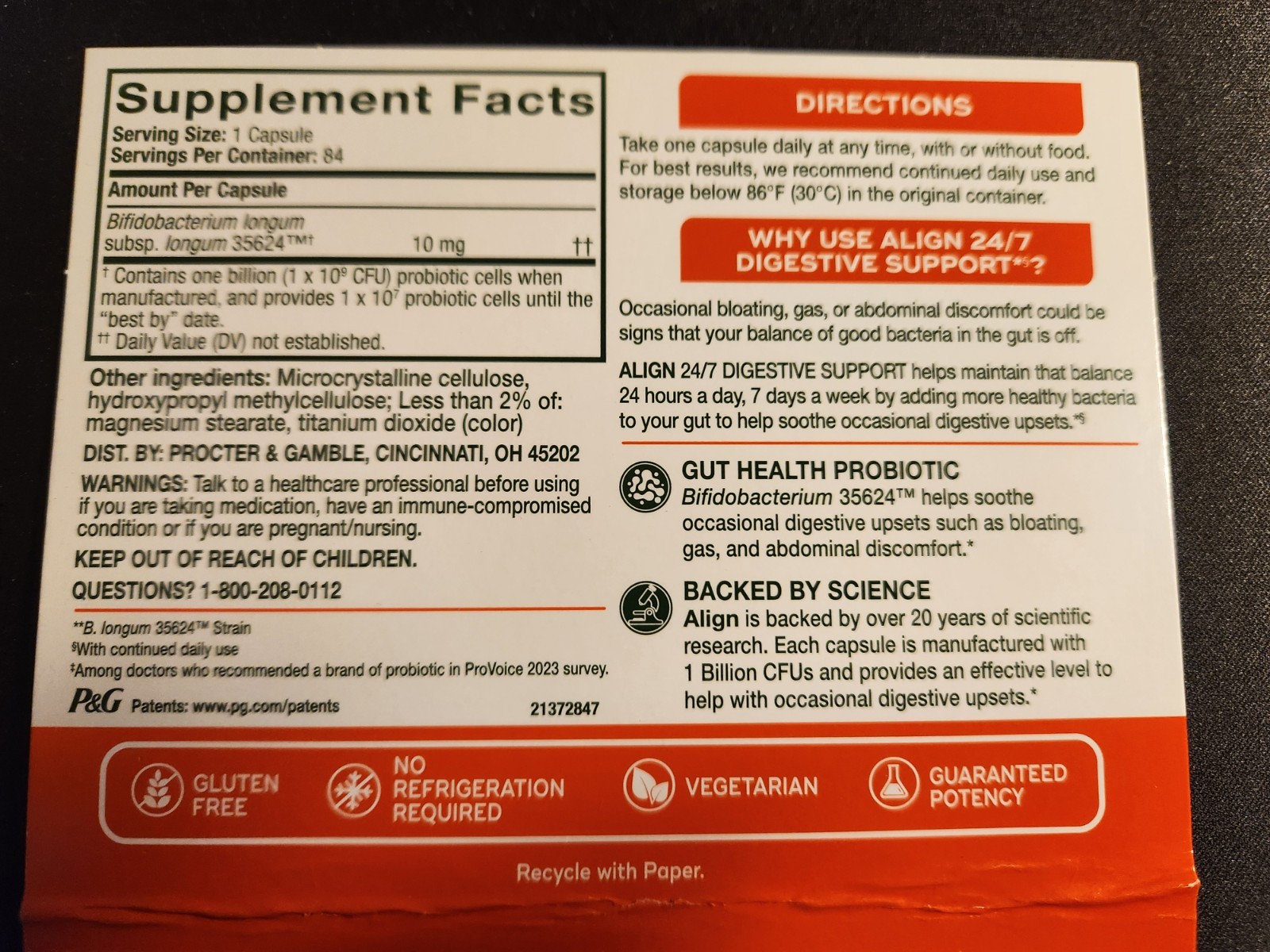 Align Probiotic 24/7 Digestive Support Gut Health Gas Bloat 84 pills exp 10/2028