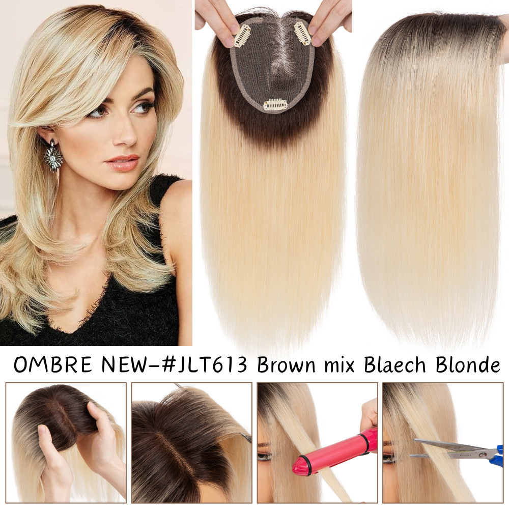 SIDE PART Clip In Topper Toupee Hairpiece Top 100% Human Hair Piece Lace Base US