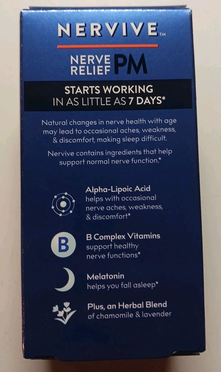 Nervive Nerve Pain Relief PM Sleep Aid Melatonin Tablets 30ct Ex 10/2026