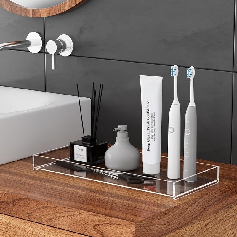 Acrylic Vanity Tray Organizer Portable Bathroom Storage Clear Essentials Holder