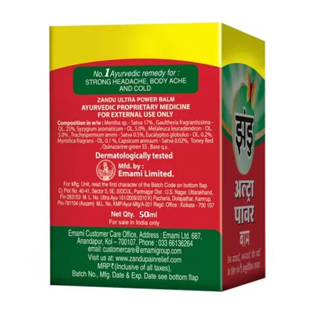 50gm Zandu Ultra Power Balm | For Pain Relief from Strong Headache,