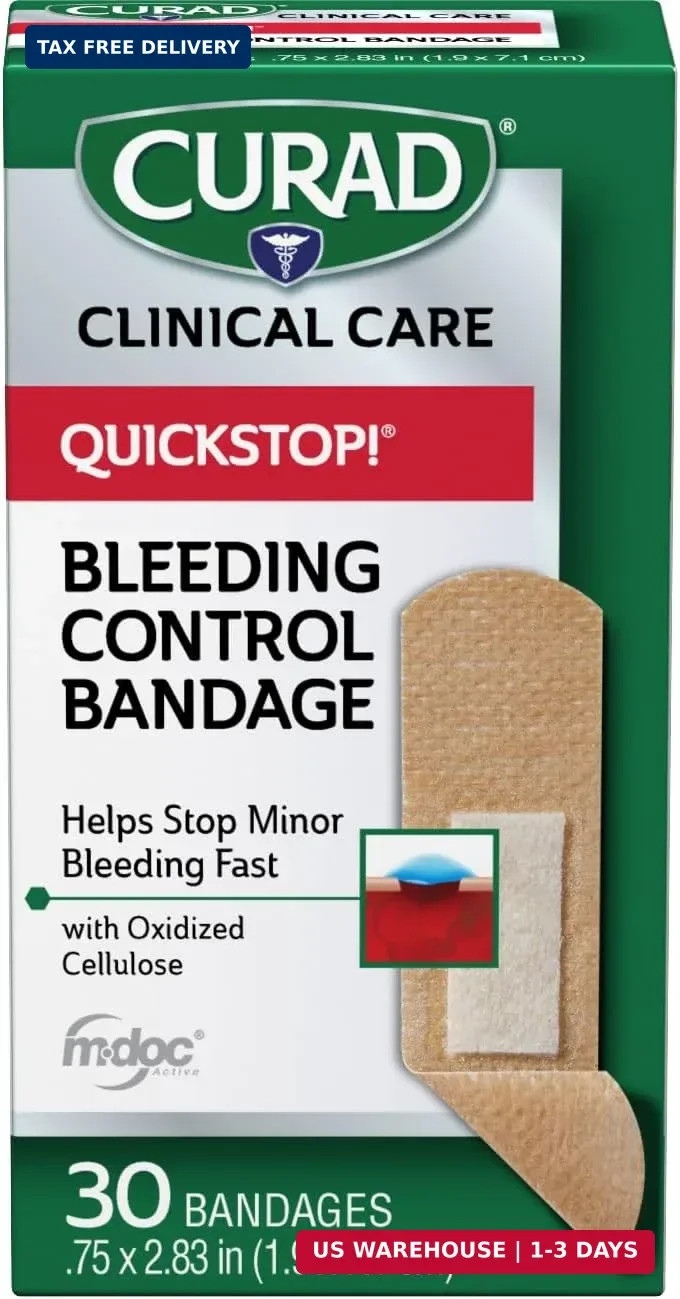 CURAD QuickStop! Flex-Fabric Bandages, 0.75×2.83 Inch, 30/Box, One Box